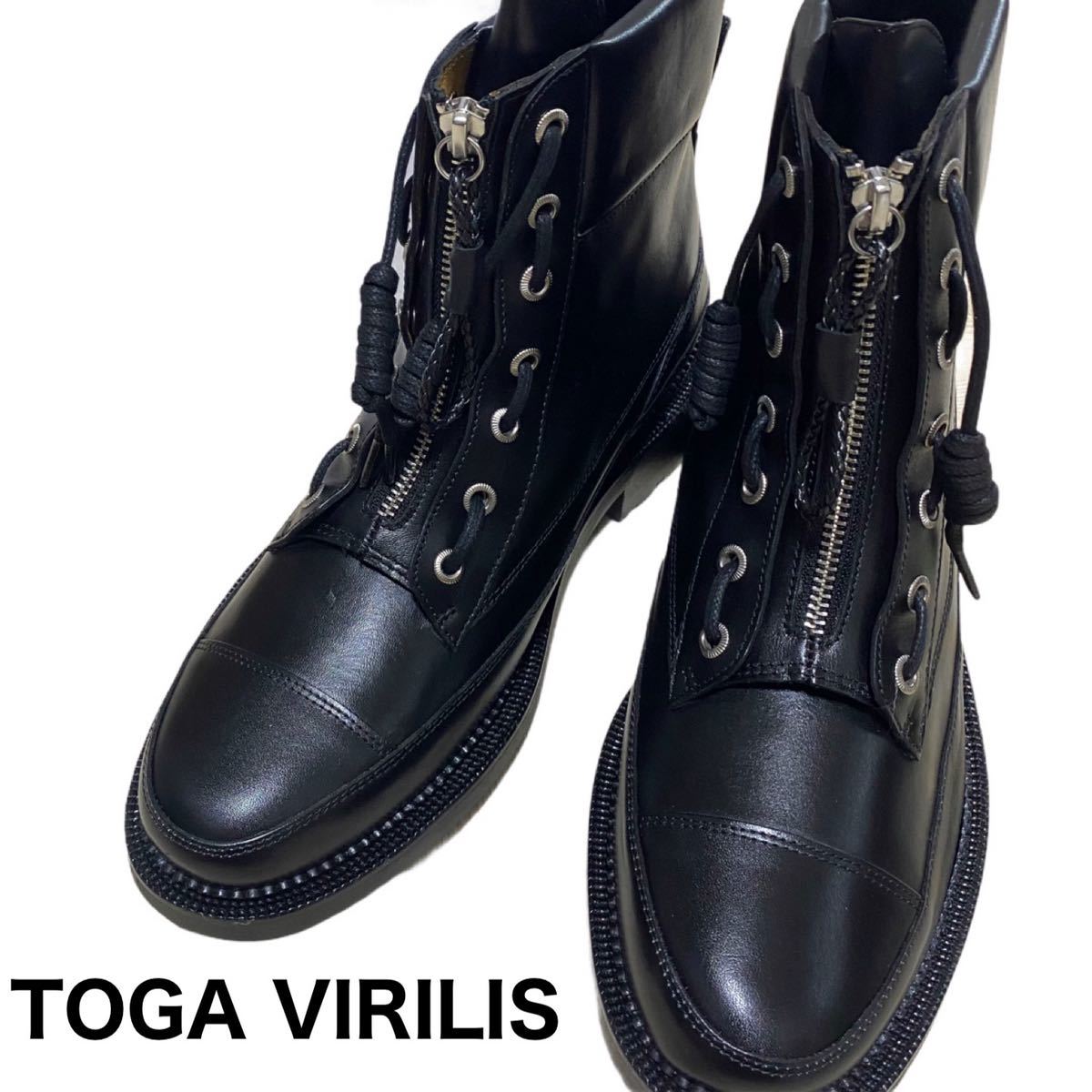 新品 即決 TOGA VIRILIS トーガビリリース ブーツ ワークブーツ 入手困難 最新作の 42 コンチョ風 ブラック スリッポン セミドレス アーカイブ