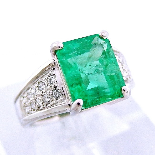 K18WG * ring ring natural beryl emerald 2.48ct 5 month birthstone diamond 0.17ct *8 number #so-ting attaching [ used ] /10020118