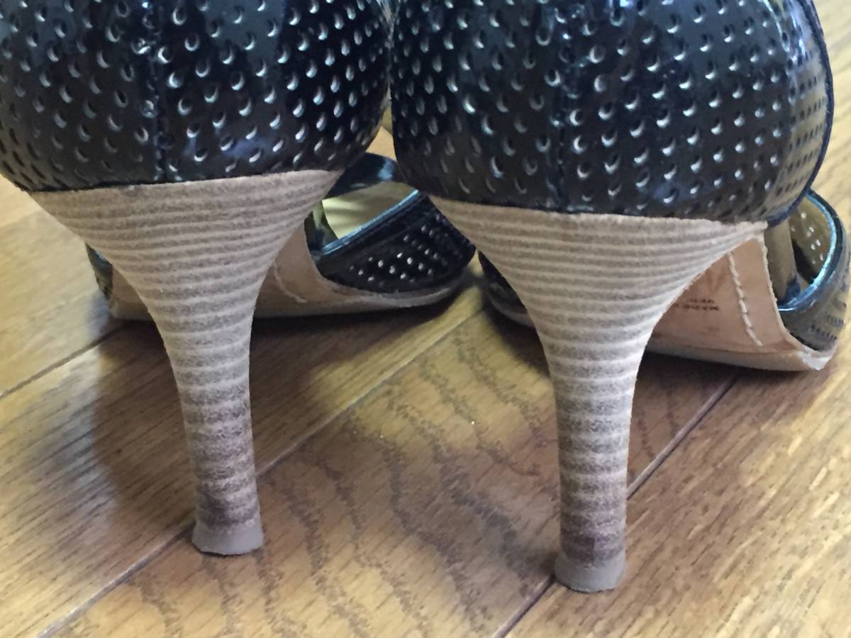 格安 美品 PELLICO ペリーコ パンプス サンダル 黒 ブラック 高級 レディース エナメル 35 22.0 22.5 入学式 入園式 結婚式