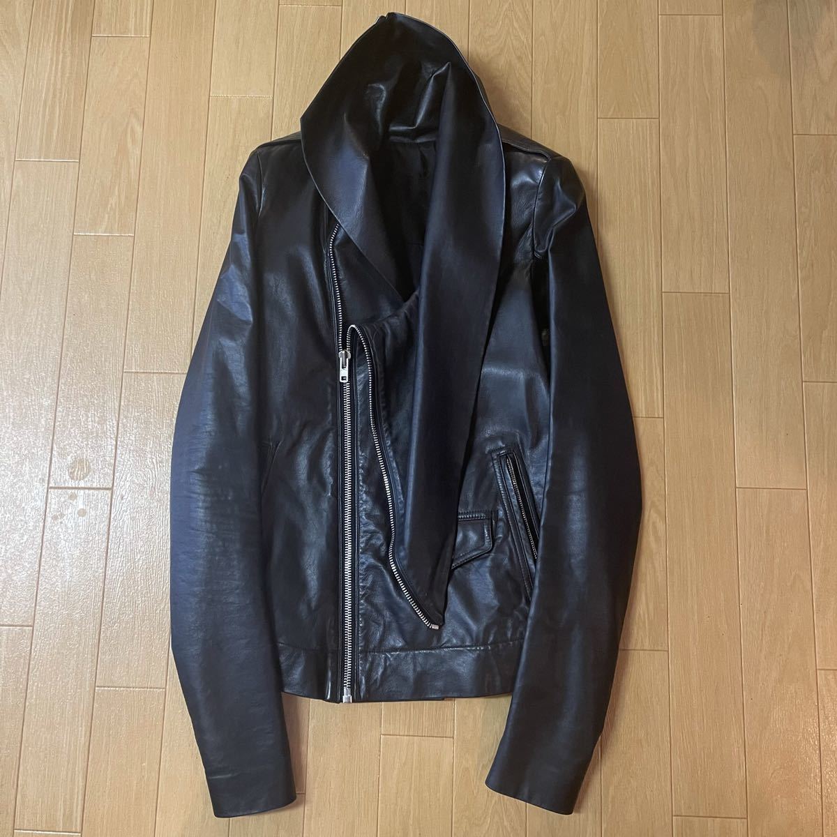 年末年始セール 稀少 rick owens ハイネック バイカー レザー