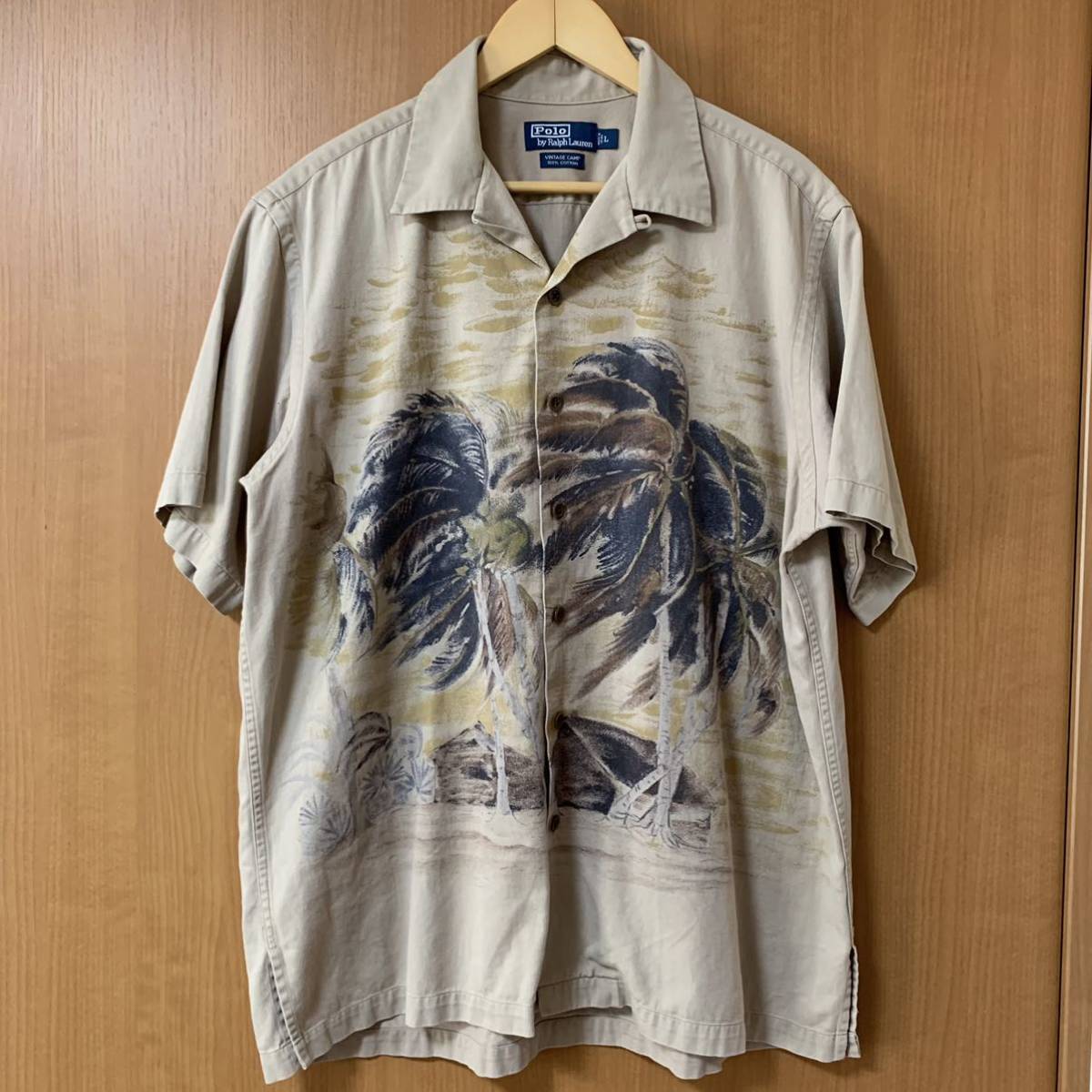 RALPH LAUREN S/S VINTAGE CAMP SHIRT SIZE L ラルフローレン 開襟 CALDWELL CLAYTON パームツリーの画像1