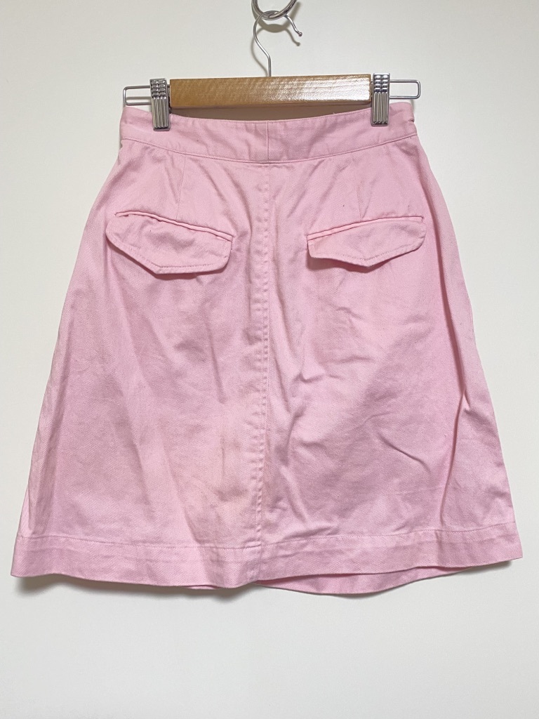 ★Ralph Lauren ツータック ミニスカート 7 ピンク コットンツイル カラースカート ボタンフライ センターシーム バックフラップポケット_画像2