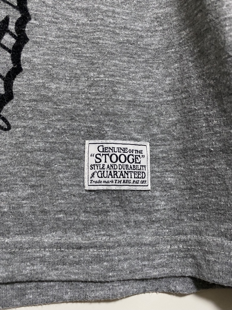 STOOGE & Co ストゥージ＆コー Vネック 半袖 Tシャツ S 霜降り グレー マリア様 スター フロッキープリント レーヨン混 カットソー _画像5