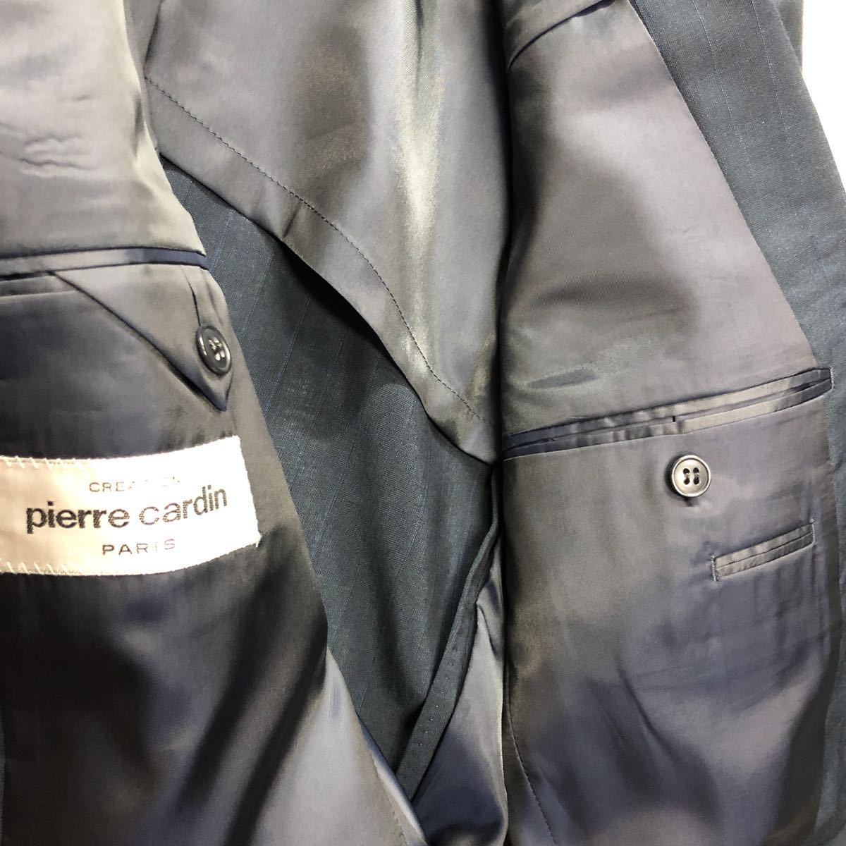 新品　未使用　激安　Pierre cardin 2つボタンスーツ セットアップ サイズA7 ウール100% 日本製　プルシャンブルーに2色のダブルストライプ_画像5