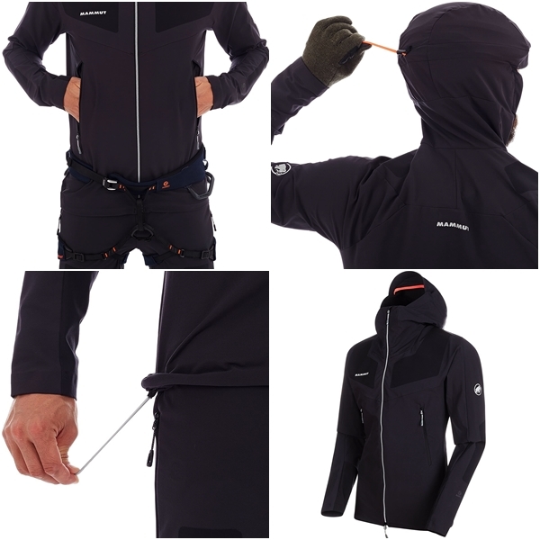 残1　プロ仕様 ストレッチ 防風 ソフトシェル S M 新品 防風ジャケット マムート ジャケット mammut Aenergy Pro SO Hooded Jacket 黒