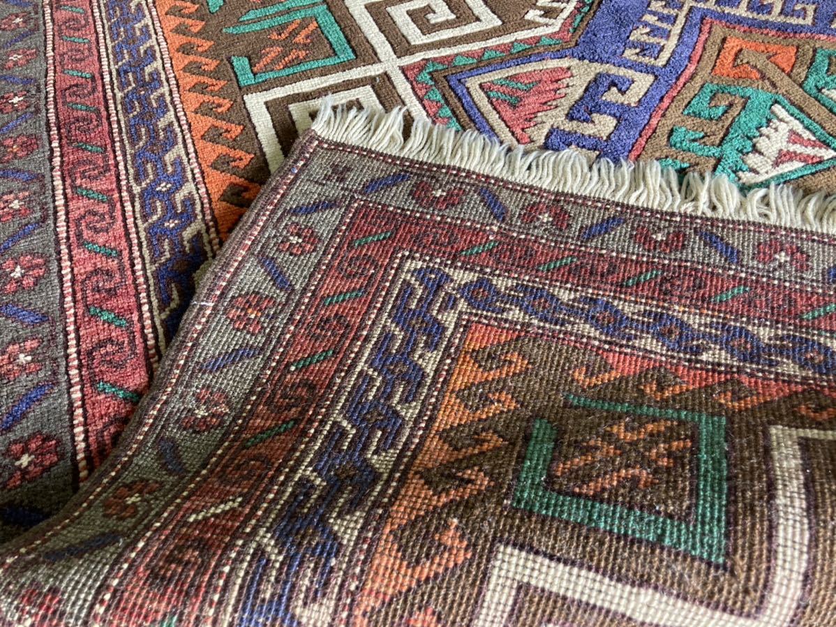 A1043】トルコ カルス 224×153 厚み 7mm 手織 絨毯 ウール オールド