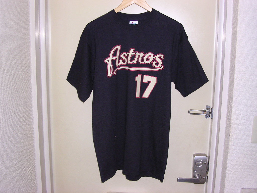 美品 90s 00s Majestic MLB Houston Astros #17 BERKMAN Tシャツ L 黒 vintage old アストロズ ナンバリング_画像6