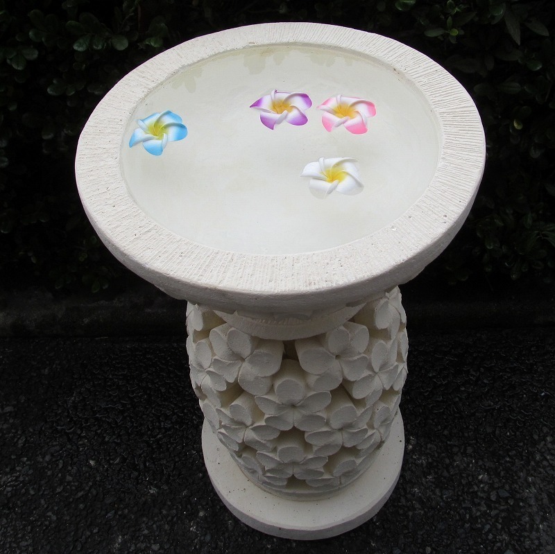  resort . hand water pot plumeria water tray round concrete [ garden light . stone Stone resort garden exterior floral print ]YSA-250247