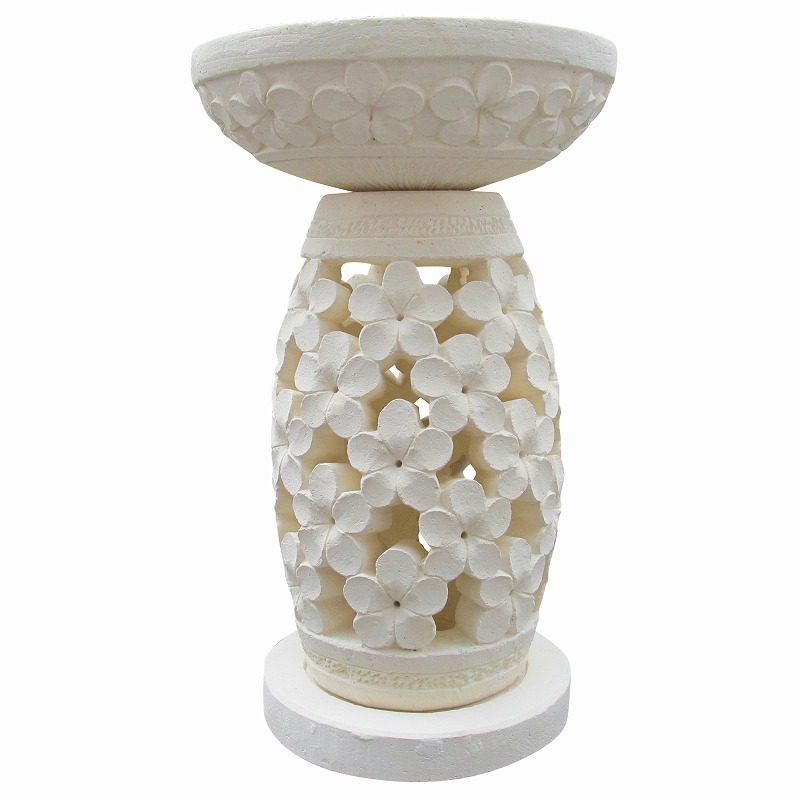  resort . hand water pot plumeria water tray round concrete [ garden light . stone Stone resort garden exterior floral print ]YSA-250247