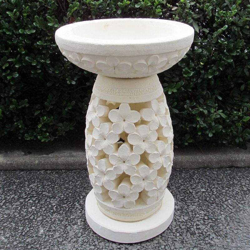  resort . hand water pot plumeria water tray round concrete [ garden light . stone Stone resort garden exterior floral print ]YSA-250247