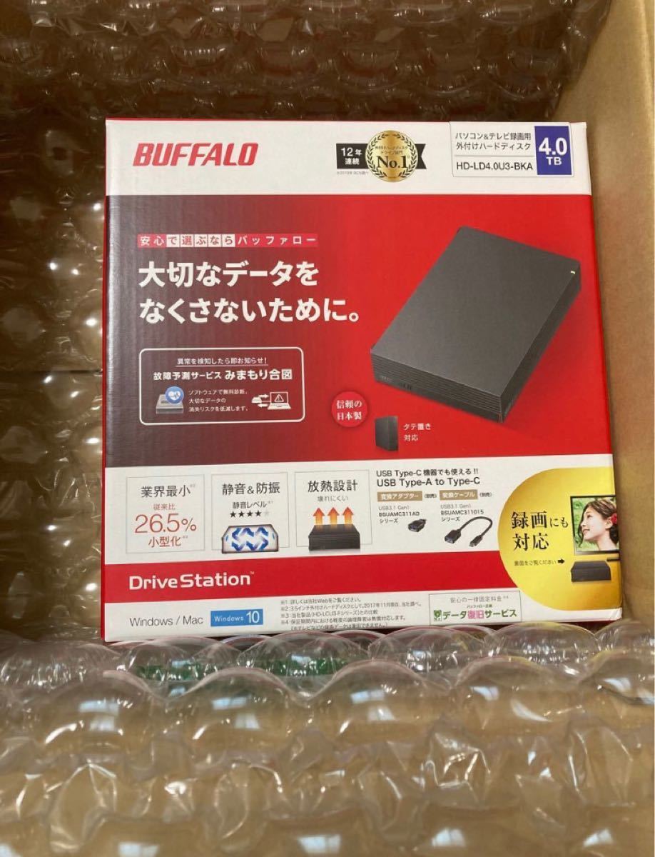 HD-LD4.0U3-BKA バッファロー USB3.1（Gen1）/3.0対応 外付けHDD 4TB（ブラック） 