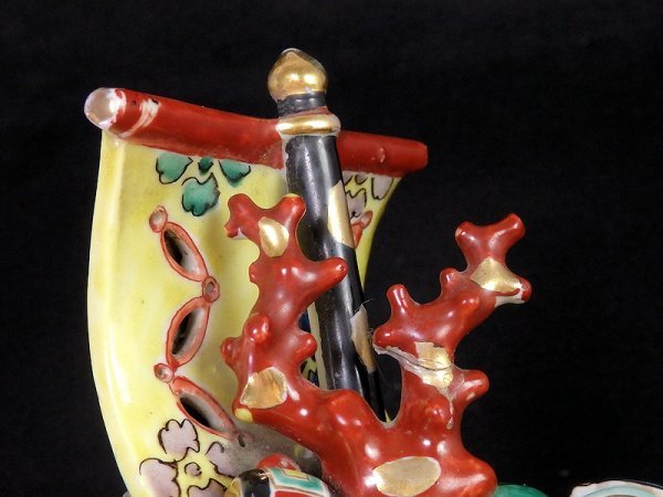 fbdi-D987m 古伊万里 色絵 寶像香爐 宝船香炉 宝尽くし香炉 合箱