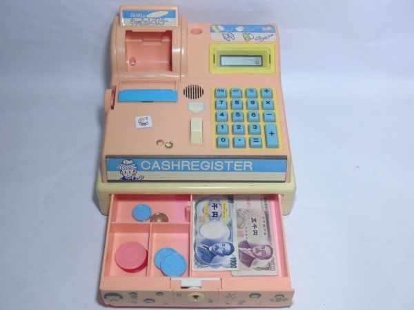 ママとわたしのキャッシュレジスター 電卓OKですがジャンク品 1987年バンダイ ちびまる子ちゃんシール ビンテージ 日本製 昭和レトロ