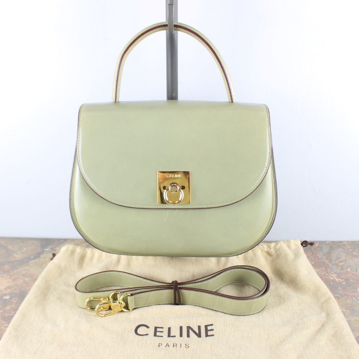 CELINE オールドセリーヌサークルロゴレザーハンドバッグ-