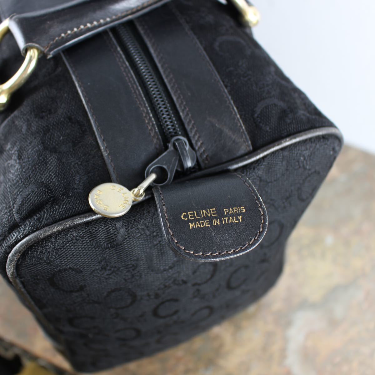 OLD CELINE CARRIAGE LOGO MACADAM PATTERNED BOSTON BAG MADE IN