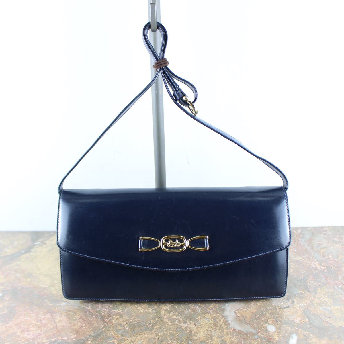 VINTAGE CELINE CARRIAGE LOGO LEATHER SHOULDER BAG MADE IN FRANCE/ヴィンテージセリーヌ馬車ロゴレザーショルダーバッグ