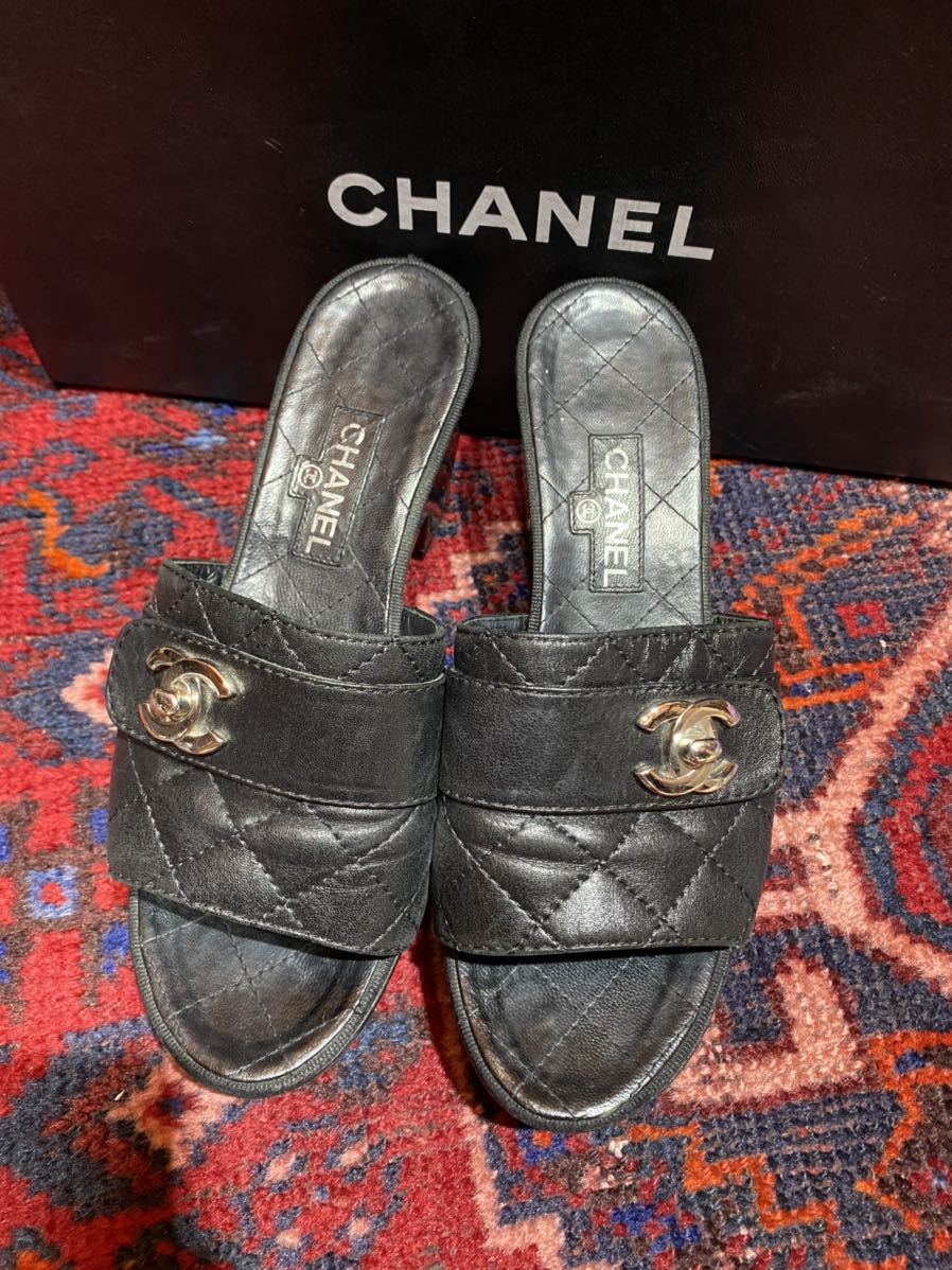 CHANEL TURN LOCK COCO MARC MATERASSE LEATHER SANDALS MADE IN ITALY/シャネルターンロックココマークマトラッセレザーサンダル