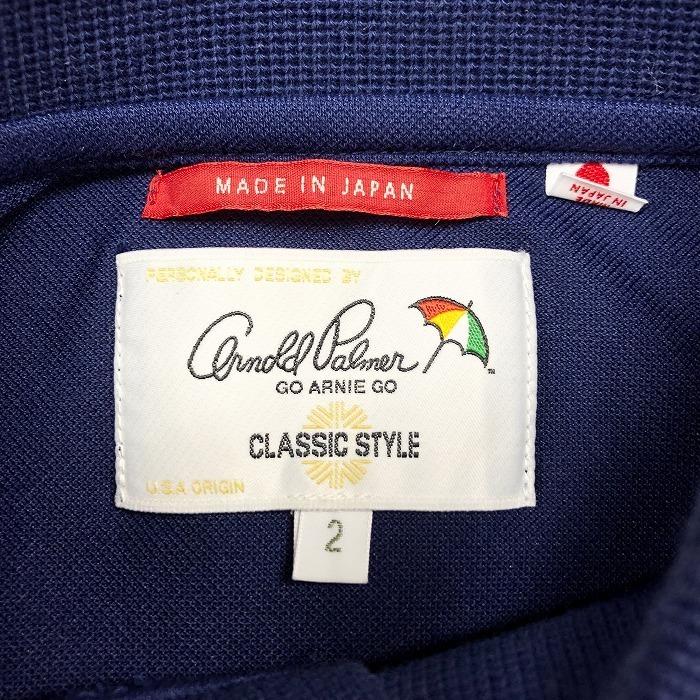 Arnold Palmer Arnold Palmer 2 men's polo-shirt cut and sewn deer. . Logo . border. pocket short sleeves made in Japan cotton × poly- navy navy blue 