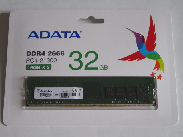 ☆新品☆ADATA☆デスクトップ用 DDR4-2666(PC4-21300) U-DIMM、16GBX2枚