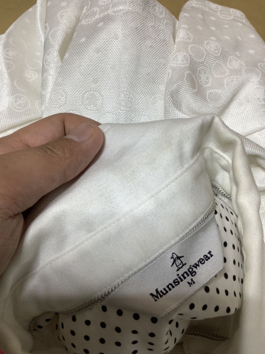 た763 Munshingwear マンシングウェア 総柄 半袖ポロシャツ メッシュポロシャツ M 白 ホワイト レディース_画像6