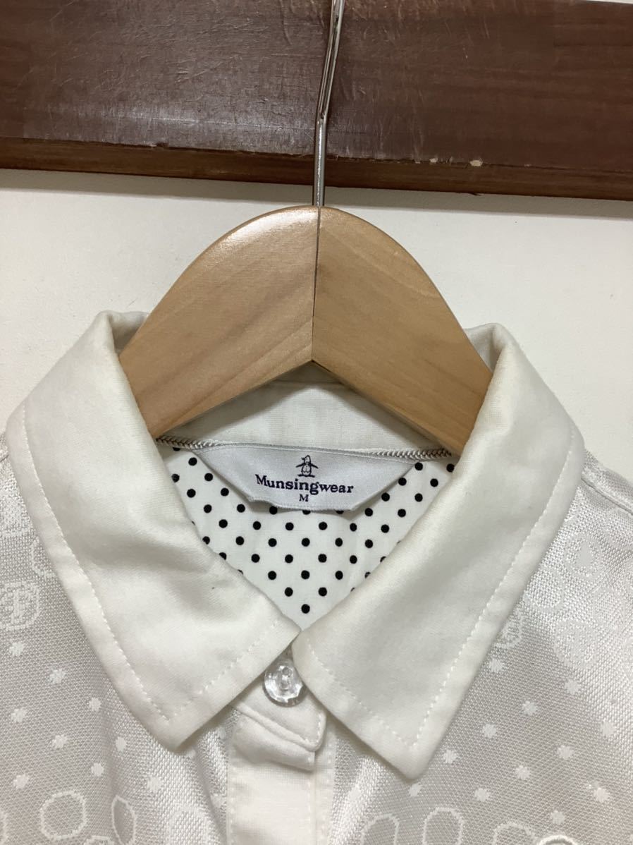 た763 Munshingwear マンシングウェア 総柄 半袖ポロシャツ メッシュポロシャツ M 白 ホワイト レディース_画像3