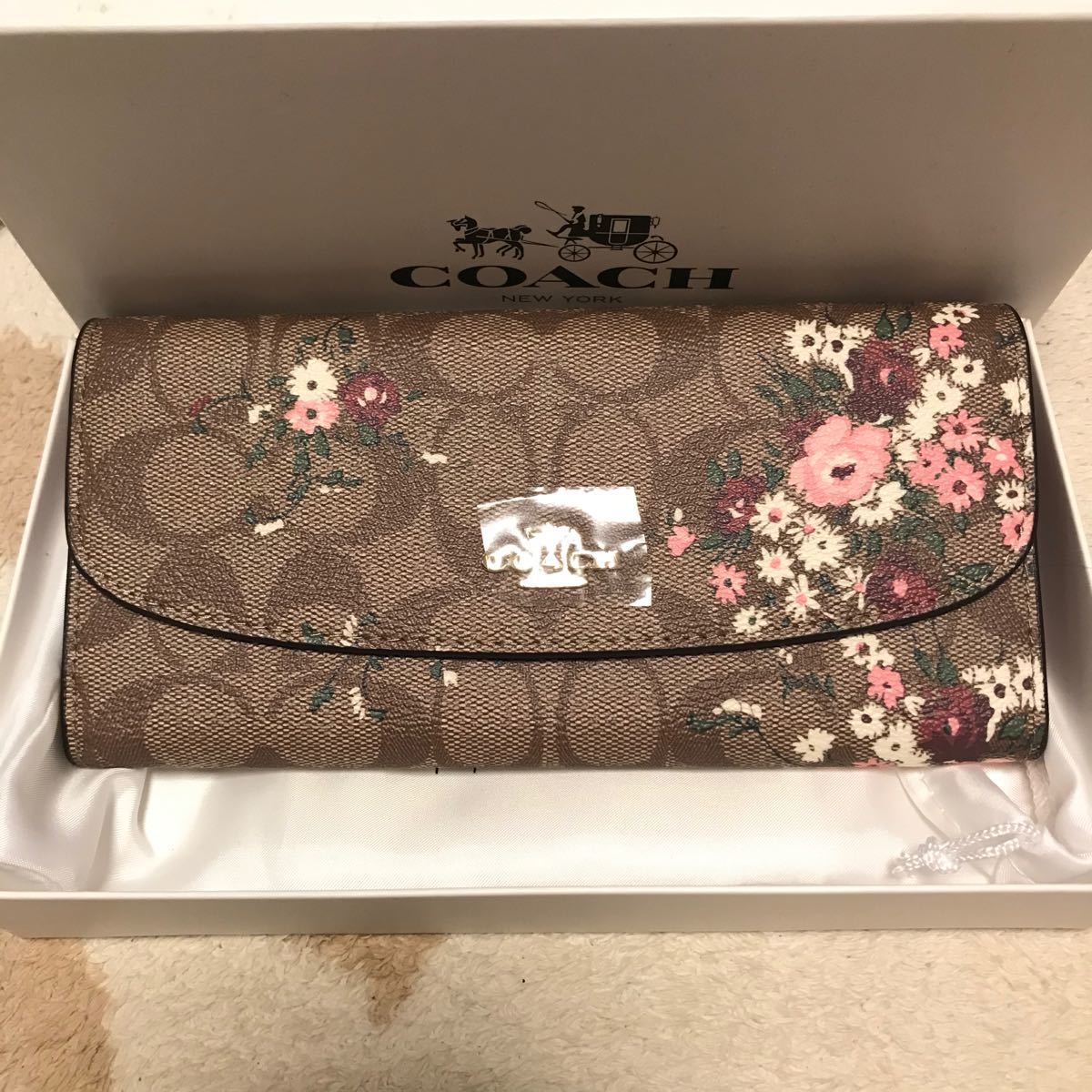 COACH コーチ 長財布 シグネチャー フラワー フラップ開閉-