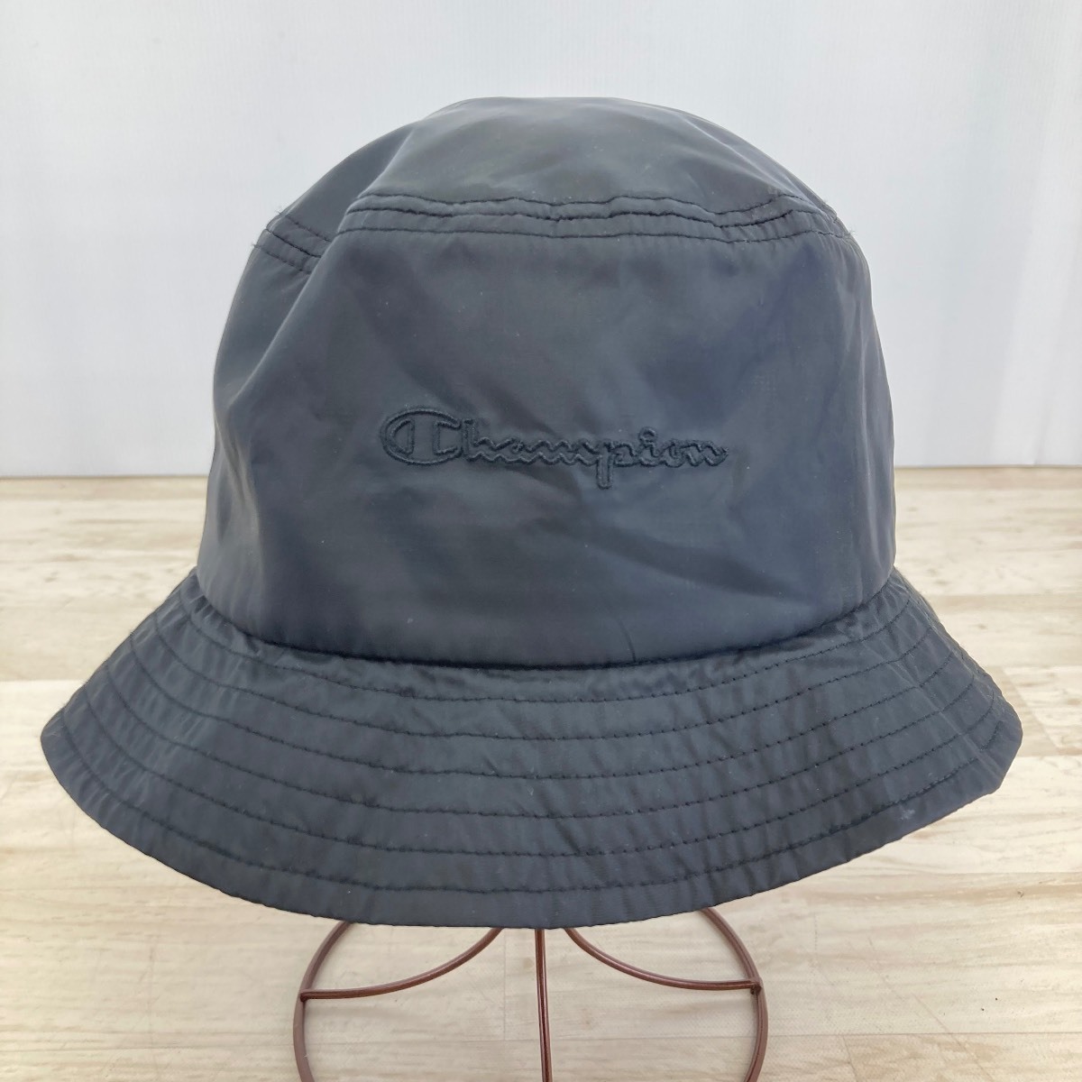 美品 Champion/チャンピオン バケットハット ブラック/黒 58cm ポリエステル100% ロゴ刺繍 帽子 バケハ[ON00779]_画像4