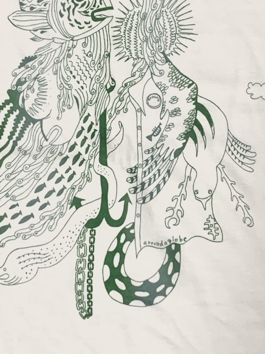 海の生き物　半袖Tシャツ　Mサイズ ホワイト　aroundaglobe beck フィッシング　スピアフィッシング　蛇　手描きイラスト art　熱帯魚