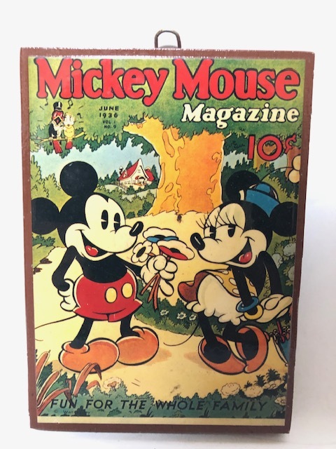 ☆TDL◆Disney木製壁掛インテリア アンティーク調プレート Mickey Mouse Magazine 1936 No.9 vol.1 ミッキーマガジン表紙の木製壁飾り☆ _画像1