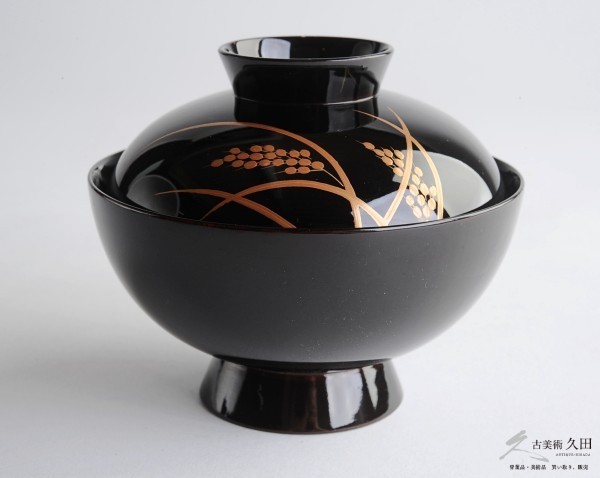 輪島塗 木地黒漆塗金蒔絵稲穂図 吸物椀 10客セット 箱付 茶道具 懐石