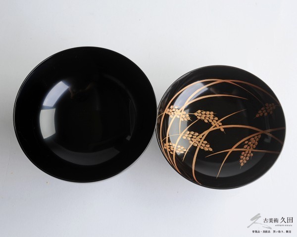 輪島塗 木地黒漆塗金蒔絵稲穂図 吸物椀 10客セット 箱付 茶道具 懐石