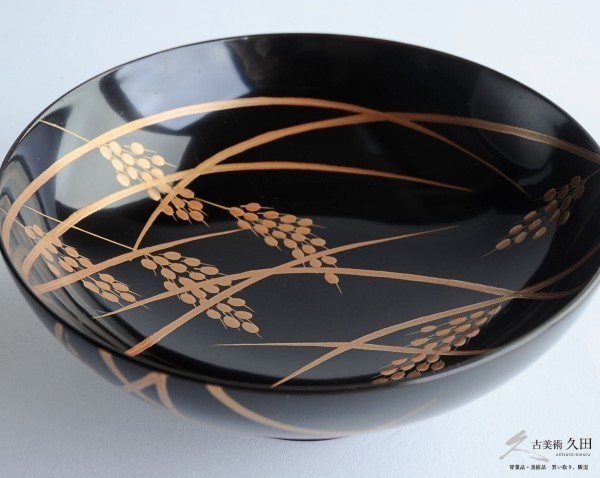 輪島塗 木地黒漆塗金蒔絵稲穂図 吸物椀 10客セット 箱付 茶道具 懐石