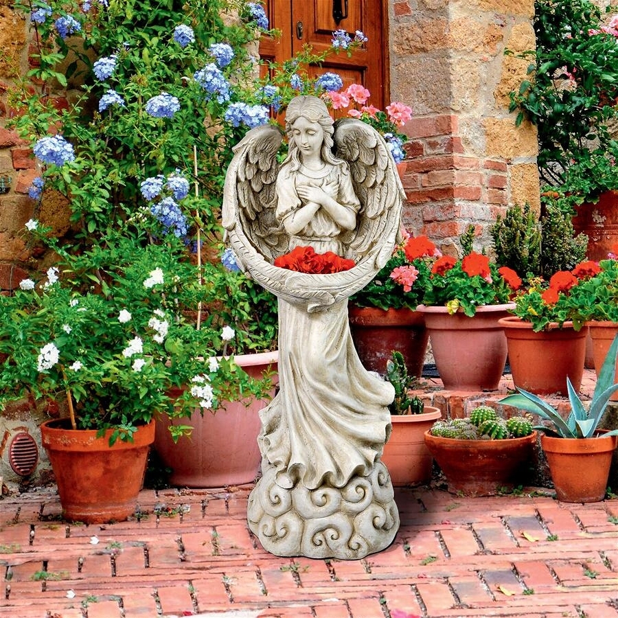 天使の羽のゆりかご　翼で優しく包み込む天使像　屋外対応オブジェ西洋彫刻オーナメントアウトドア置物教会庭園ガーデン庭飾り鳥バードバス