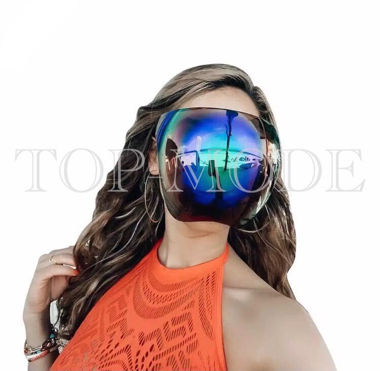 【ミラーレインボー】おしゃれフェイスサングラス男性女性2021高級ブランド特大保護メガネ