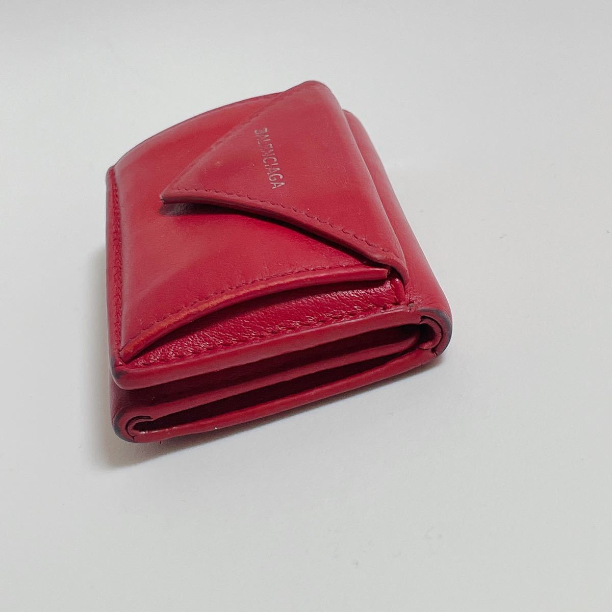 BALENCIAGA バレンシアガ ペーパーミニウォレット三つ折り財布 レザー 本革 レッド 赤 紗栄子
