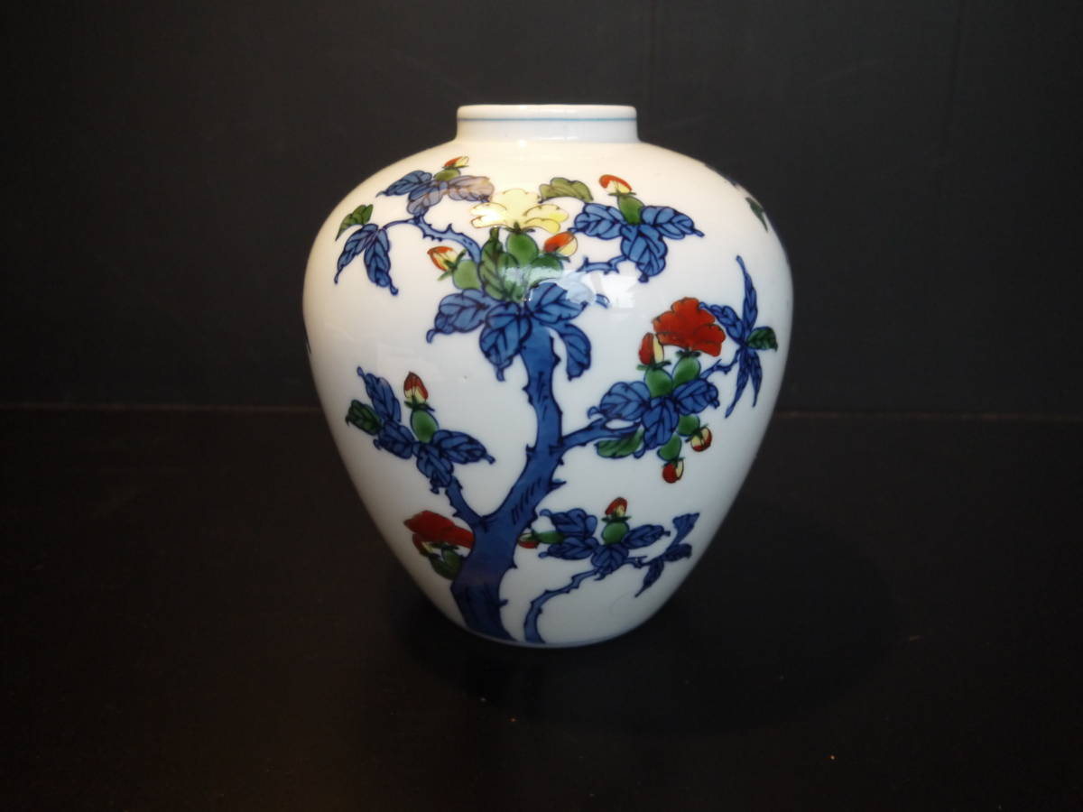 【A10703】館林源右衛門 染錦 花瓶 花入 花器 飾り壷 美品_画像1