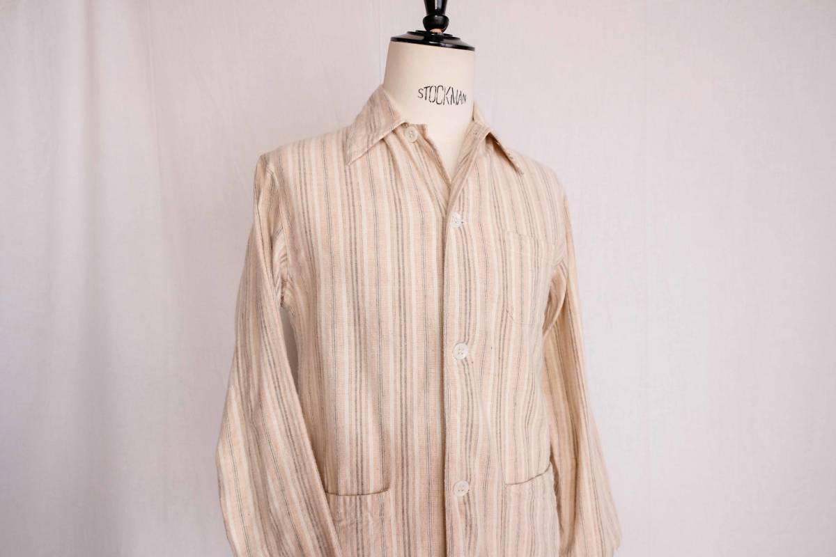 1950～60s フランス軍 スリーピングシャツ ストライプ パジャマシャツ デッドストック ミリタリー フレンチ ユーロ ヨーロッパ