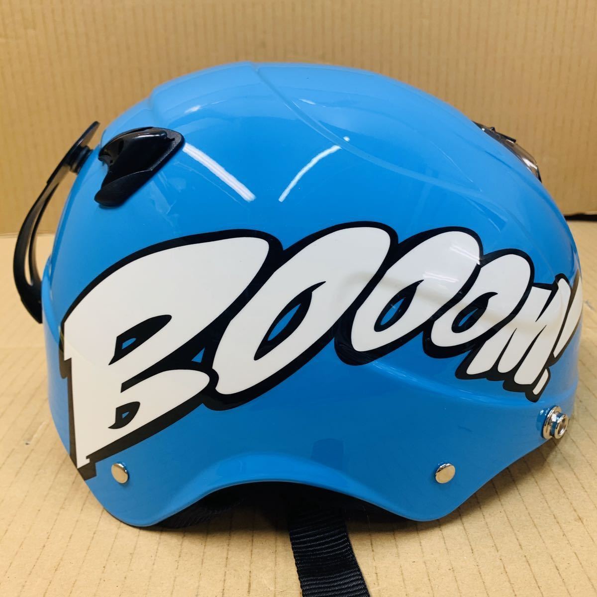 訳1点限★DAMMTRAX ダムトラックス★定価8532円★ブルー/レディース/M(57～58cm)BOOOM★ハーフ/ヘルメット●ワンタッチコネクタ/ゴーグル付_商品画像です。