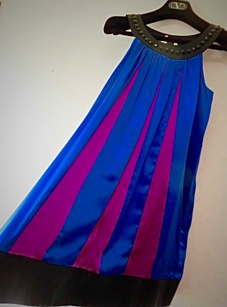 ●美品 BetseyJohnson/ベッツィージョンソン/青黑紫のシルクドレス/ワンピース　M /パーティー/式典_画像1