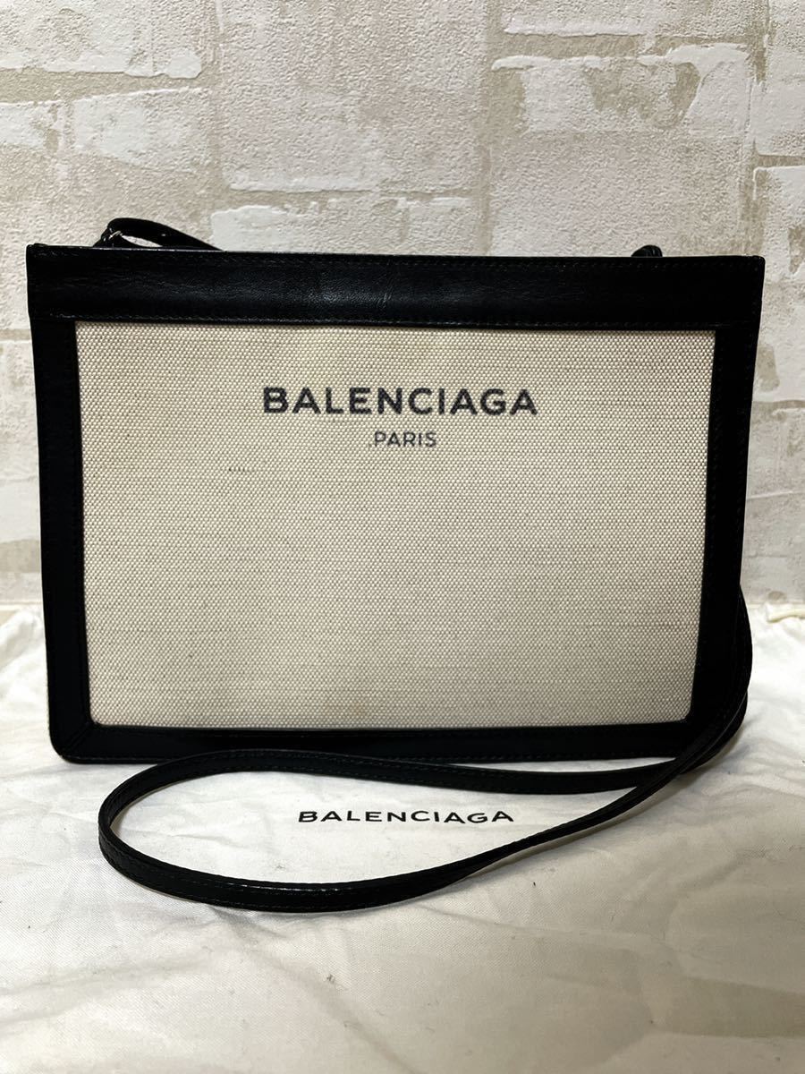 BALENCIAGA バレンシアガ ネイビーポシェット キャンバス×レザー ショルダーバッグ 斜め掛け_画像1