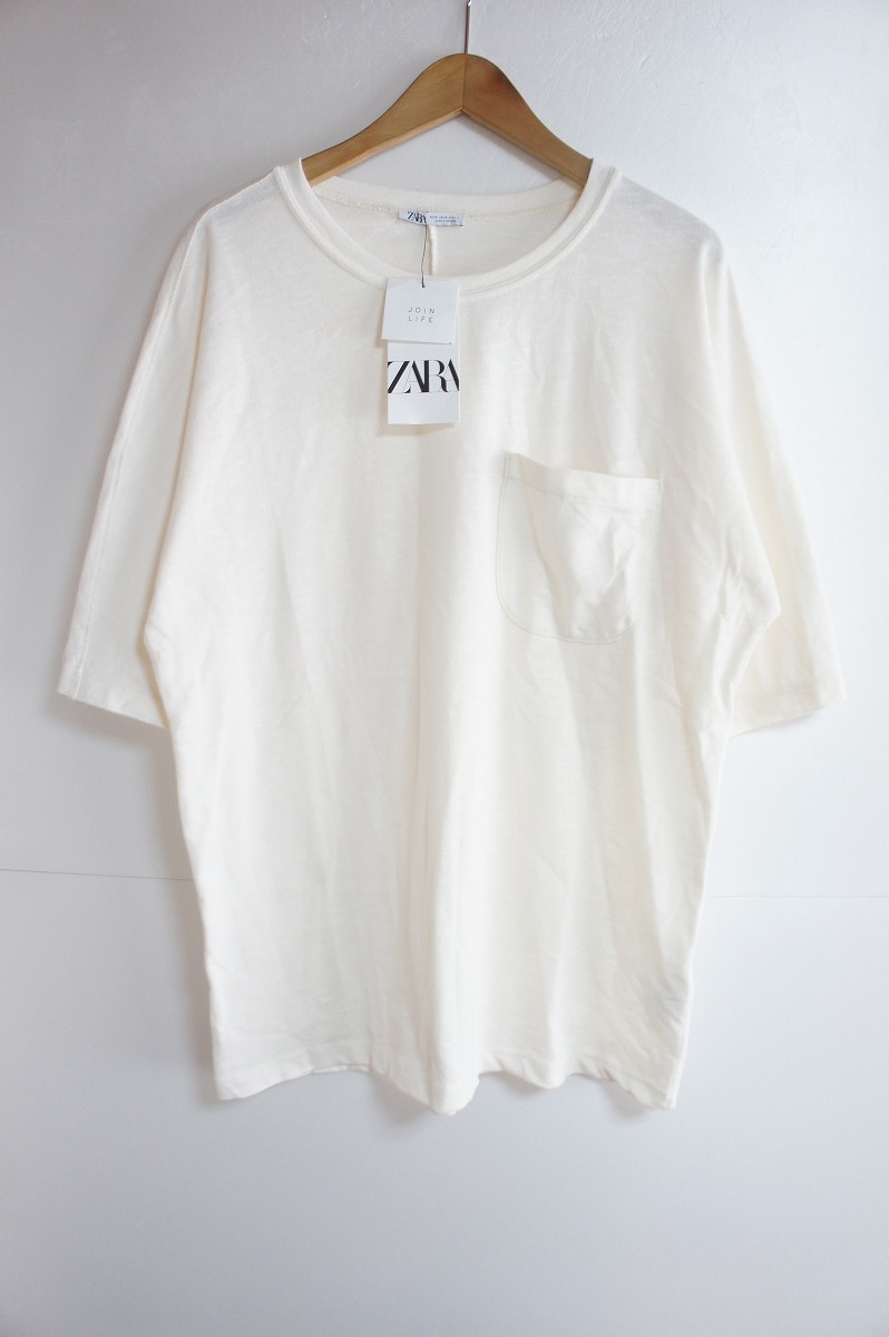 ZARAザラ ポケット Tシャツ 半袖カットソー ビッグシルエット オフホワイト白724L_画像1