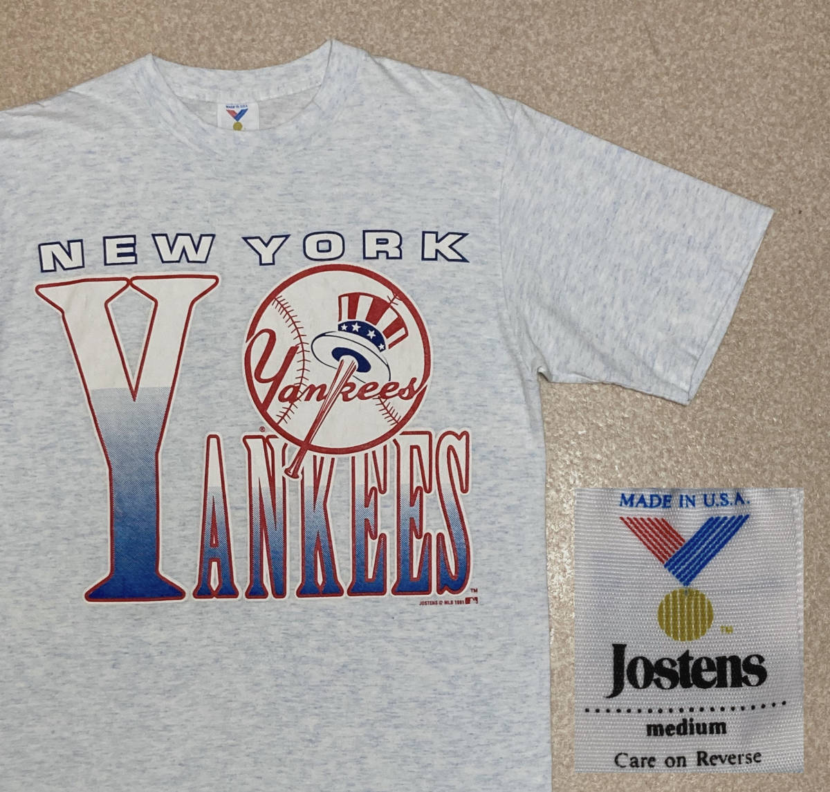 91年 MLB ヤンキース Tシャツ 90s USA製 ビンテージ JOSTENS シングルステッチ New York Yankees_画像1