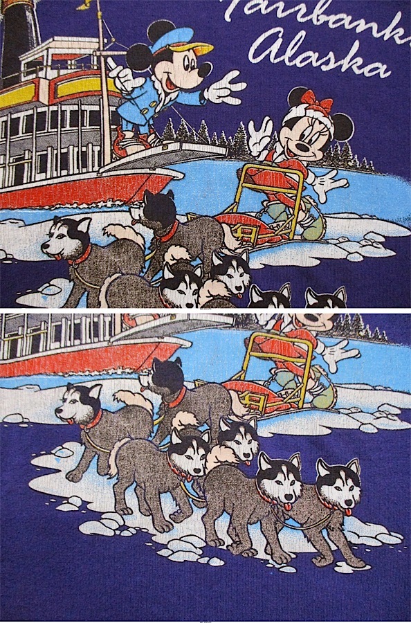 80s Vintage MADE IN USA　Disney Alaska ミッキーマウス ミニーマウス アラスカ Velva Sheen Tシャツ　YOUTH L(14-16) USA製 レディース_画像7