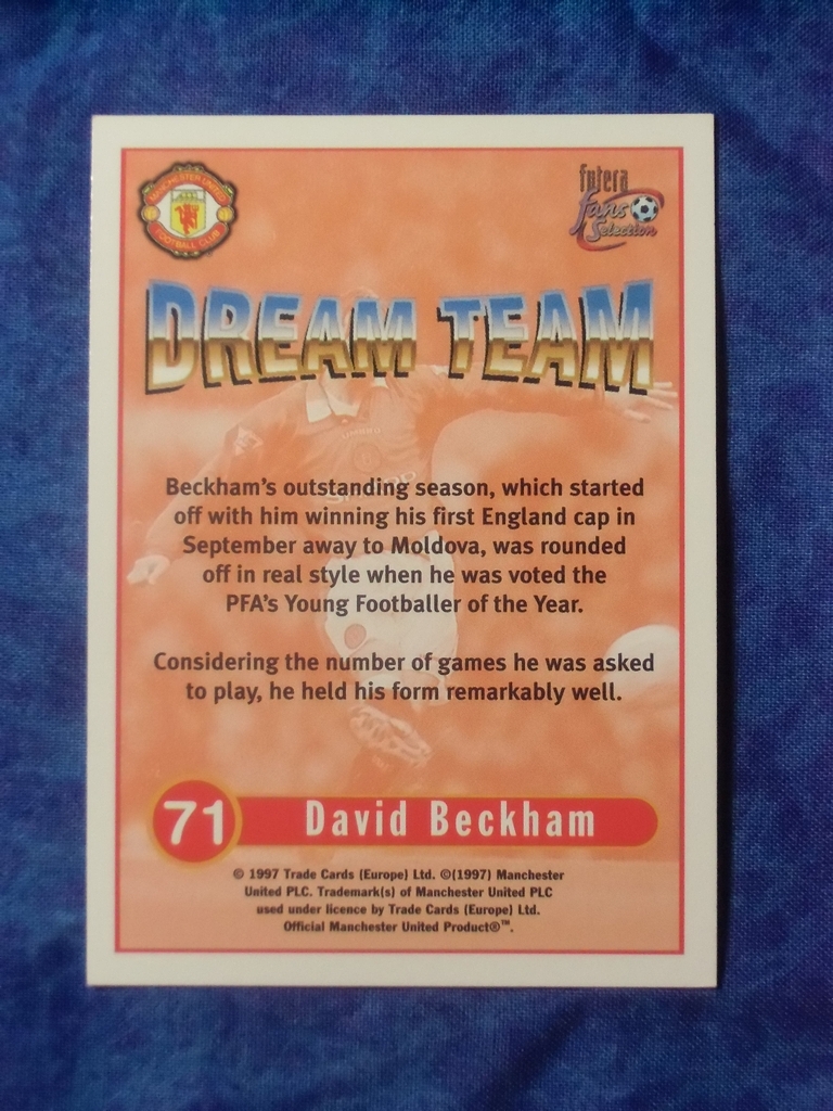 David Beckham Dream Team / 97 Futera Manchester United Fans Selection #71　ベッカム_画像2