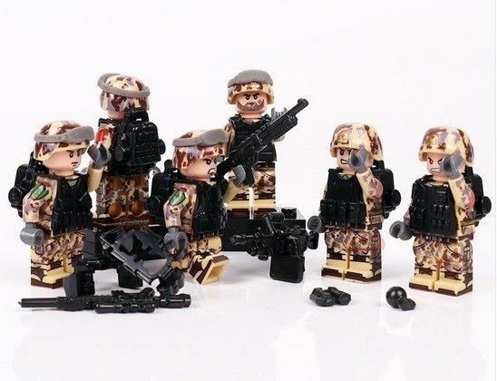 LEGO レゴ 互換 ソルジャー 迷彩色 特殊部隊 砂漠戦 カスタム ミニフィグ 6体セット 大量武器・装備・兵器付き！送料無料！_画像2