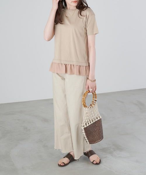 Chaco closet 異素材切り替え裾シフォン半袖カットソー ベージュ|PayPayフリマ 新品未使用 ローズペッシュ フラワーモチーフエレガントチュニック ブラックS