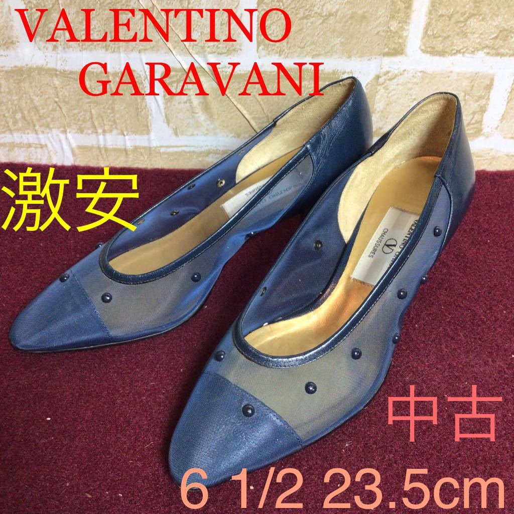 [ selling out! free shipping!]A-128 VALENTINO GARAVANI! see-through pumps!6 1/2 23.5cm! blue! blue! high class! usually using! party! formal! used!