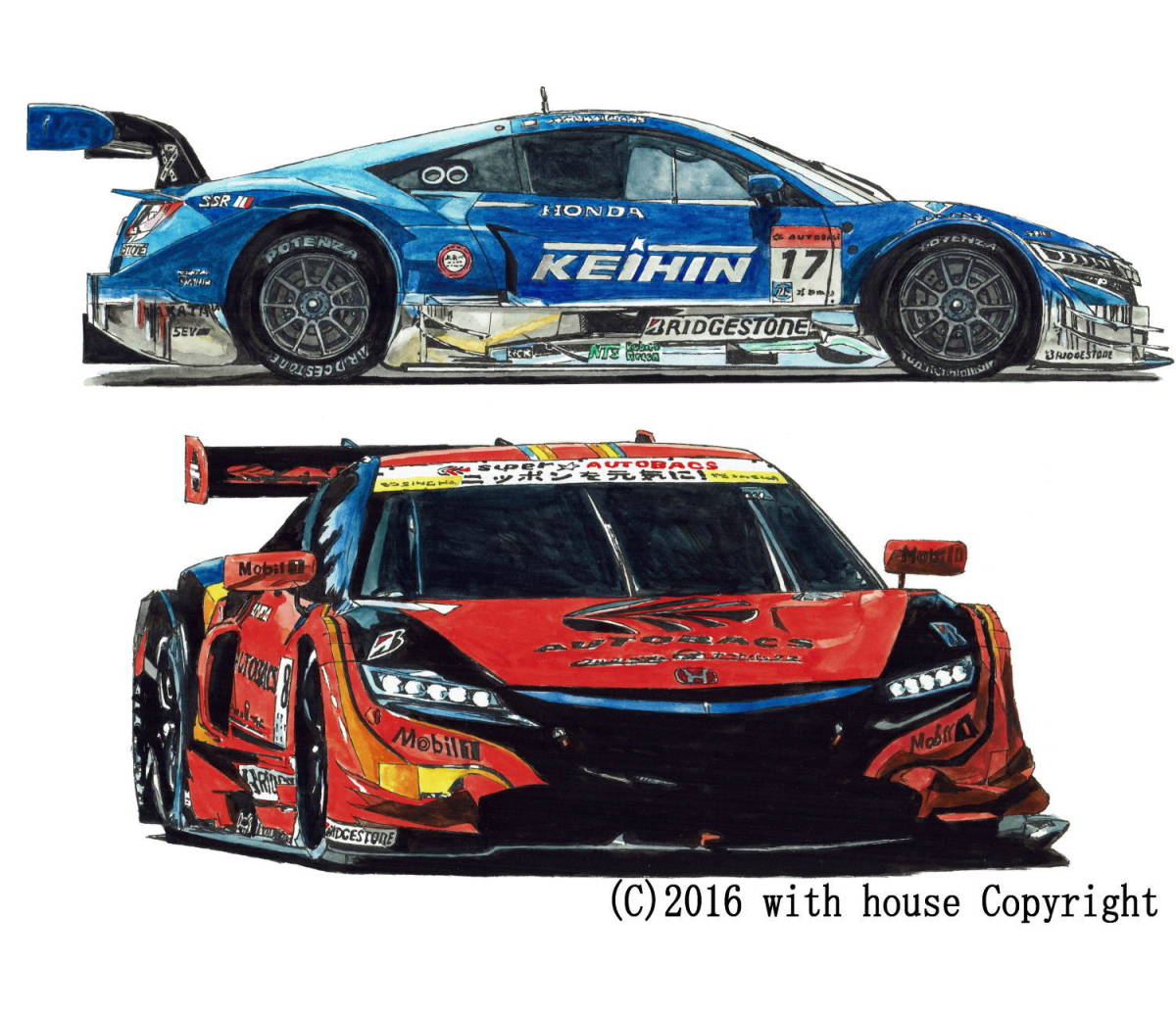 エディショ NC-354 KEIHIN NSX GT限定版画 直筆サイン額装○作家平右ヱ 適当な価格 美品 ホンダNSX限定版画リトグラフ 絵画/タペストリ