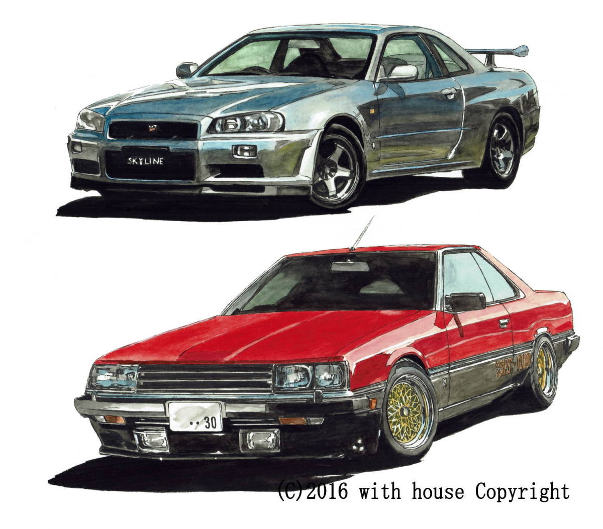 NC-255スカイラインGT-R R34/ケンメリ・NC-256 GT-R R34/RS限定版画300部 直筆サイン有 額装済●作家 平右ヱ門 希望ナンバーをお選び下さい_スカイラインGT-R R34/2000RS