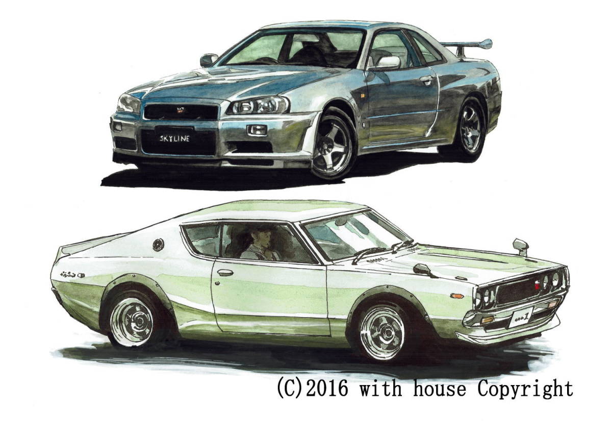 NC-255スカイラインGT-R R34/ケンメリ・NC-256 GT-R R34/RS限定版画300部 直筆サイン有 額装済●作家 平右ヱ門 希望ナンバーをお選び下さい_スカイラインGT-R R34/ケンメリGT-R